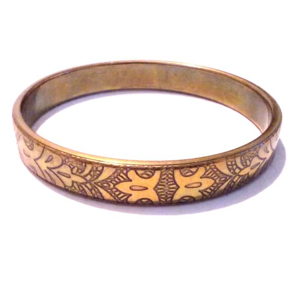 Vintage Embossed Brass Bangle Bracelet - Picture 1 of 4